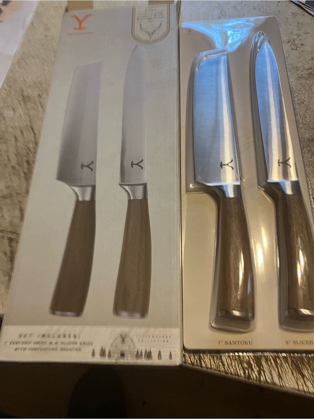 2-Piece Kitchen Knife Set with Brown Handles - Santoku & Slicer